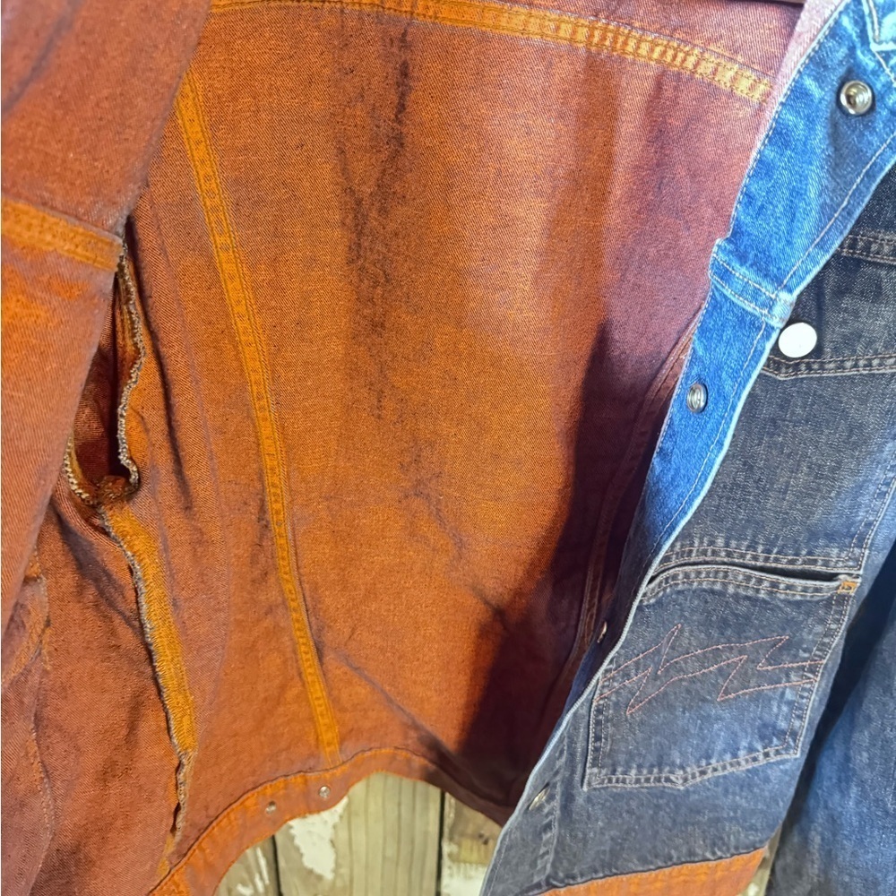 Wild and Leathal Trash W&LT Denim Jacket with Orange Trim Size Large - Picture 6 of 15